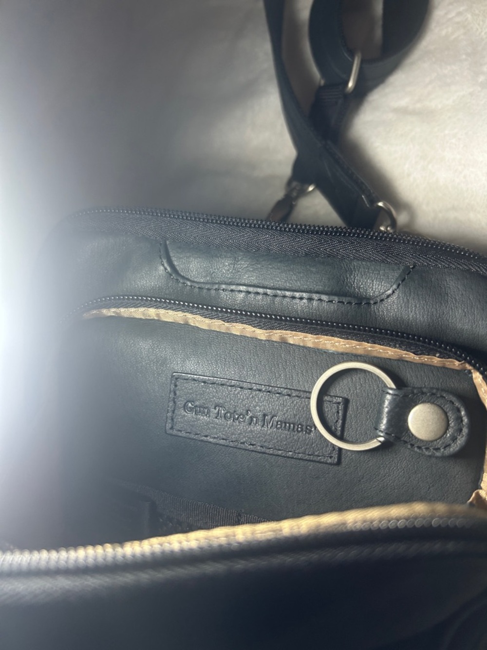 Black Crossbody Messenger Bag with Key Ring Detail